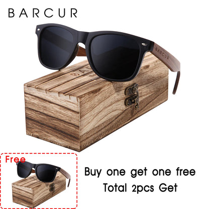 🕶️ BARCUR Γυαλιά Ηλίου από Μαύρο Καρύδι – Polarized UV400, Τετράγωνος Σχεδιασμός με Premium Θήκη 🌳✨