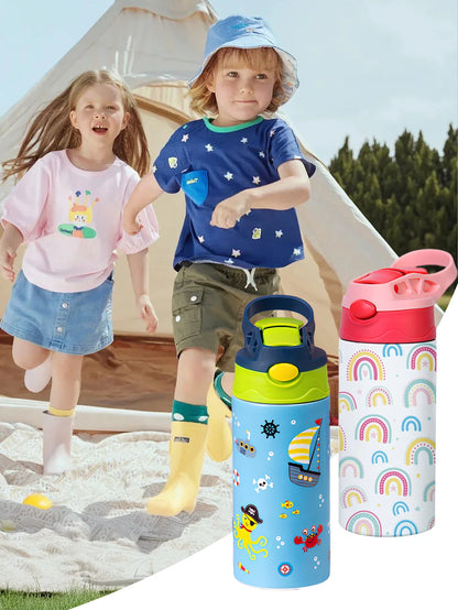 🧸 12OZ/350ml Cartoon Thermos Cup | Παιδικό Θερμός Ανοξείδωτο Ατσάλι με Σχέδια & Φορητό Καπάκι