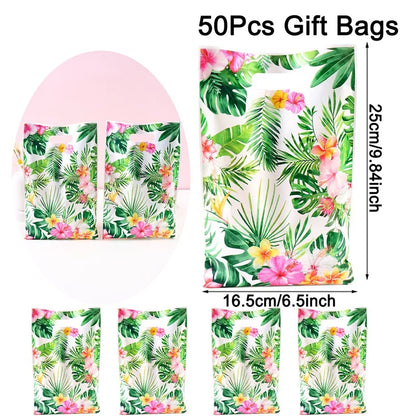 🌺 Χαβανέζικες Τσάντες Δώρων με Χερούλι – 10/20/50pcs | Hawaii Luau Tropical Beach Party Favor Bags για Γενέθλια & Εκδηλώσεις