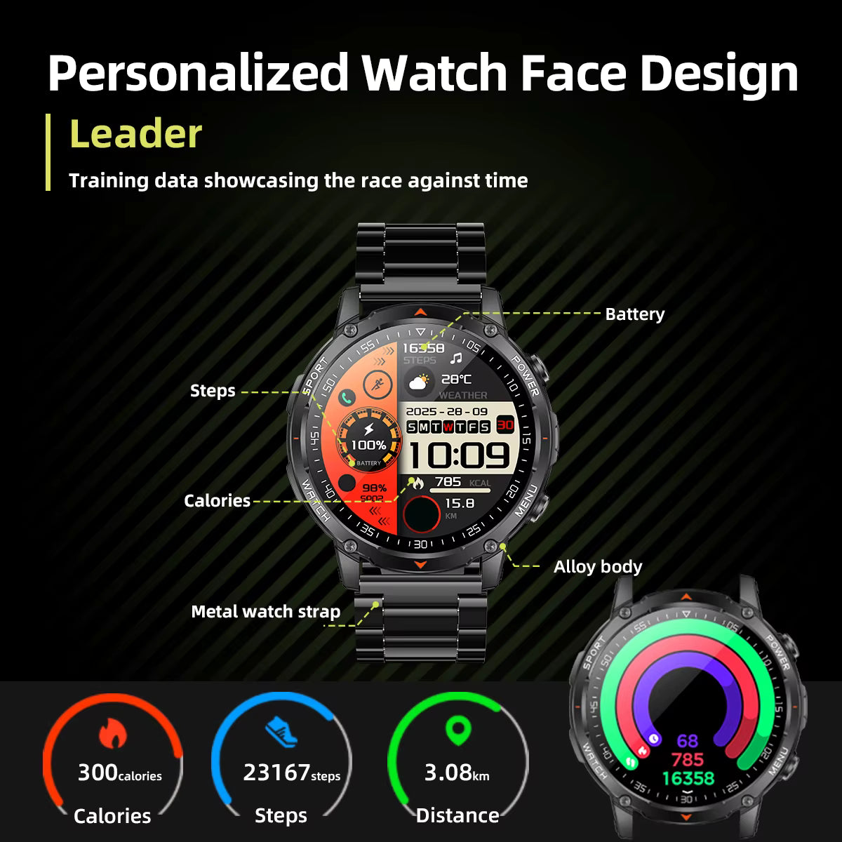 Military Smartwatch με 1400mAh Μπαταρία & Bluetooth Calling