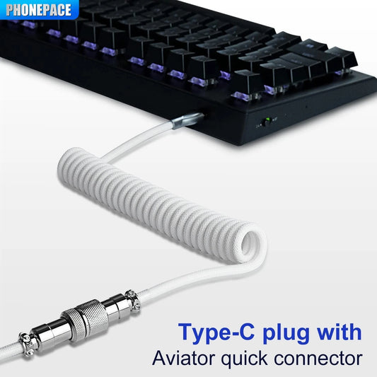 ⌨️ Mechanical Keyboard Coiled Cable USB Type-C με Aviator Connector (έως 3m) 🔌
