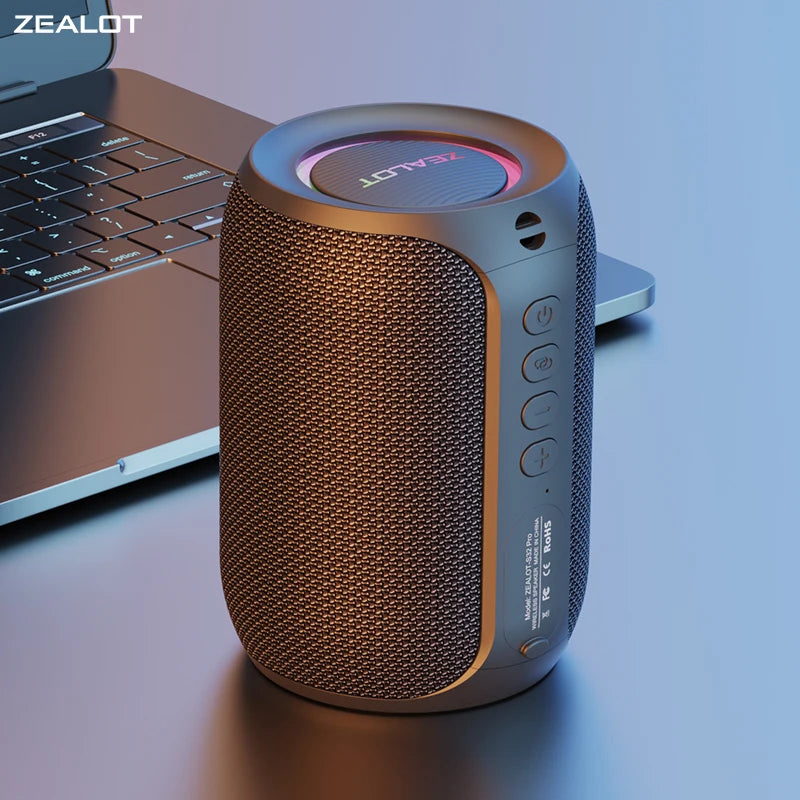 Zealot S32PRO Powerful Bluetooth Speaker – 15W Bass, LED Lights, IPX5 Waterproof