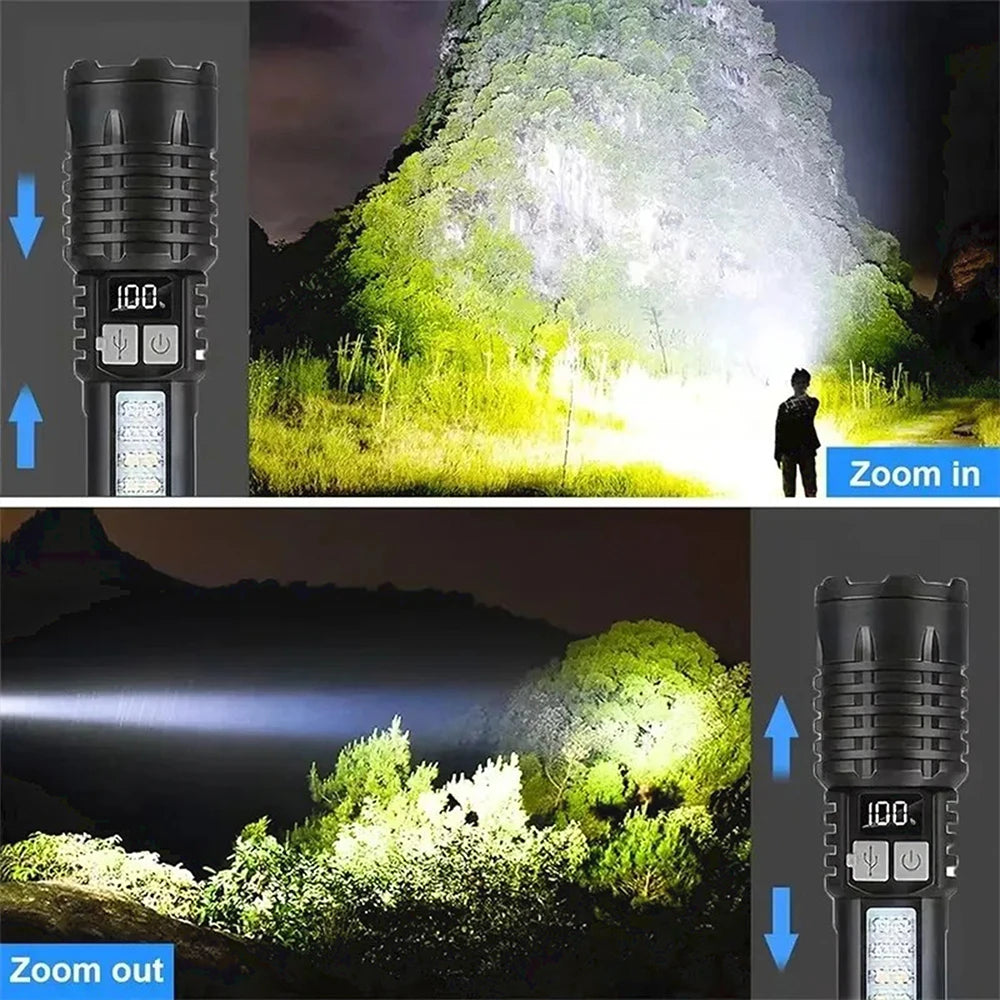 🔦 High Power LED Flashlight – Επαναφορτιζόμενος Φακός με COB Πλευρικό Φως & Type-C Charging