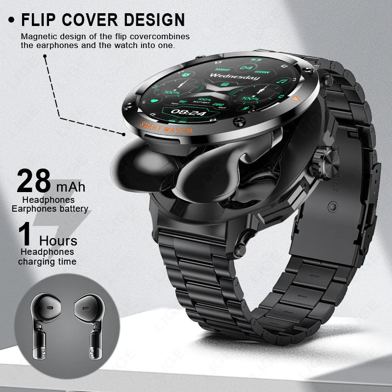 ⌚ LIGE 2-σε-1 Smart Watch με Ενσωματωμένα Bluetooth Ακουστικά TWS | NFC, Καρδιακός Ρυθμός, Οξυγόνο, Κλήσεις & Fitness Tracker