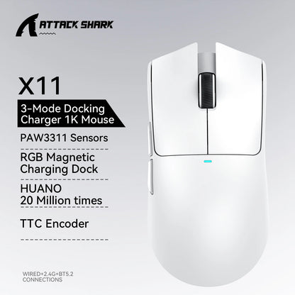 🦈⚡ Attack Shark X11 – Tri-Mode Wireless Gaming Mouse με 22000 DPI, RGB & Macro 🎮 Για απόλυτη ελευθερία και gaming ακρίβεια – 3 τρόποι σύνδεσης, RGB και προγραμματισμός σε ένα mouse!