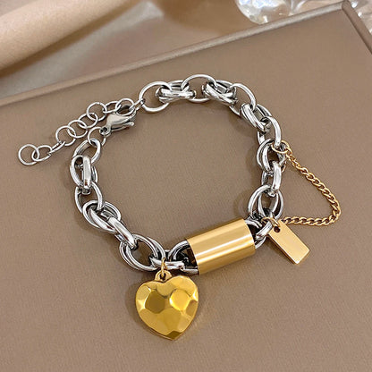 💛 Heart Lock Charm Bracelet – Γυναικείο Επιχρυσωμένο Βραχιόλι με Καρδιά & Χοντρή Αλυσίδα | Stainless Steel, Anti-Fade & Hypoallergenic