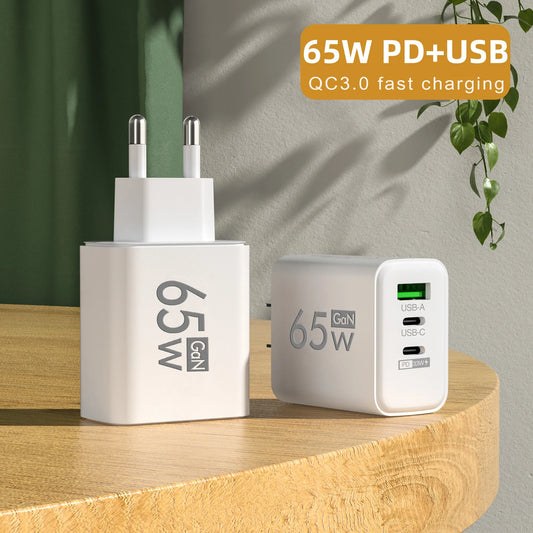 ⚡🔋 Total 65W GaN USB PD Charger – Φορτιστής Τοίχου 3 Θυρών για Γρήγορη Φόρτιση 📱💻