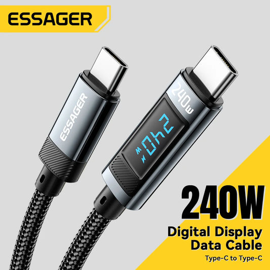 ⚡ Essager USB-C to USB-C Καλώδιο 240W – PD 3.1 Fast Charging με LED Οθόνη & 480Mbps Μεταφορά Δεδομένων 💻📱