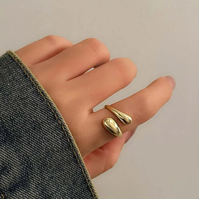 💫 Creative Irregular Geometric Ball Open Ring – Ρυθμιζόμενο Unisex Δαχτυλίδι με Μοντέρνο Punk Στυλ | Gold Color Line Design