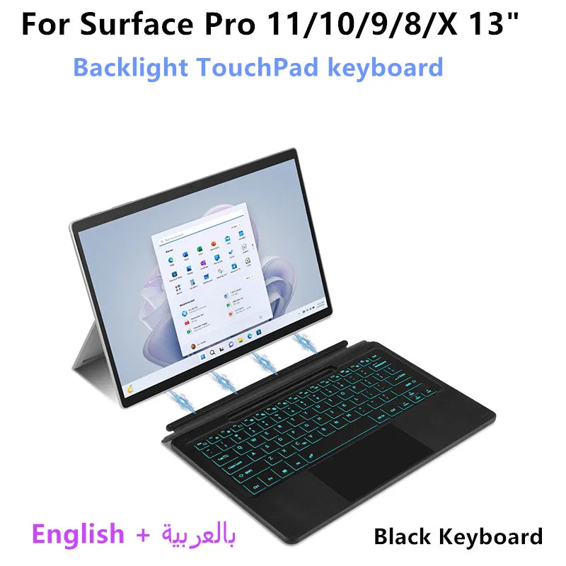 💻✨ Bluetooth Backlit Keyboard με TouchPad – Για Microsoft Surface Pro 8 / 9 / 10 / 11 / X ✨💻
