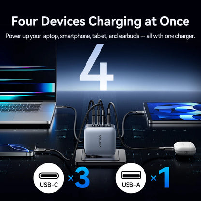⚡ Vention 100W GaN Φορτιστής 4 Θυρών USB-C – PD Fast Charge Η απόλυτη λύση για ταυτόχρονη και γρήγορη φόρτιση laptop, tablet και smartphone! 💻📱🔋