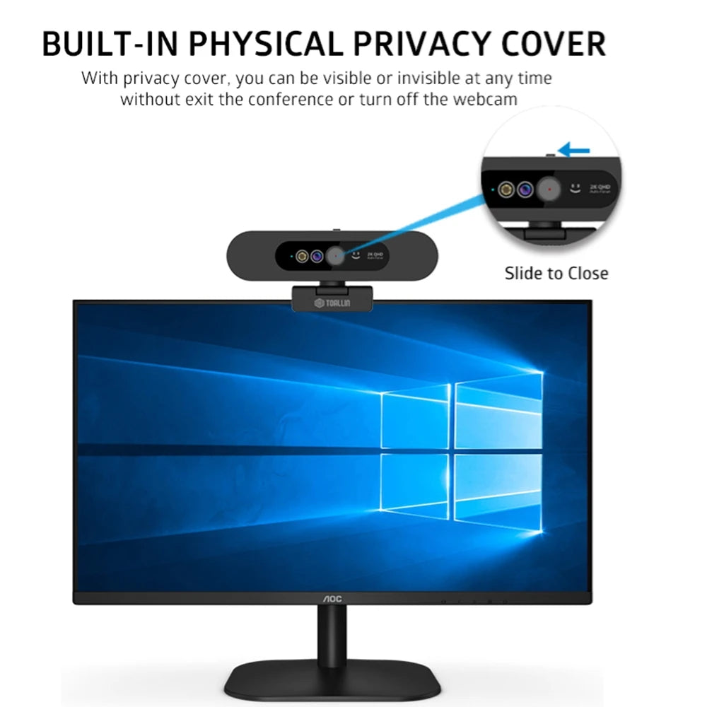 👀🔐 TOALLIN Windows Hello 2K Webcam – Με Αναγνώριση Προσώπου & Dual Mic 🎤💻