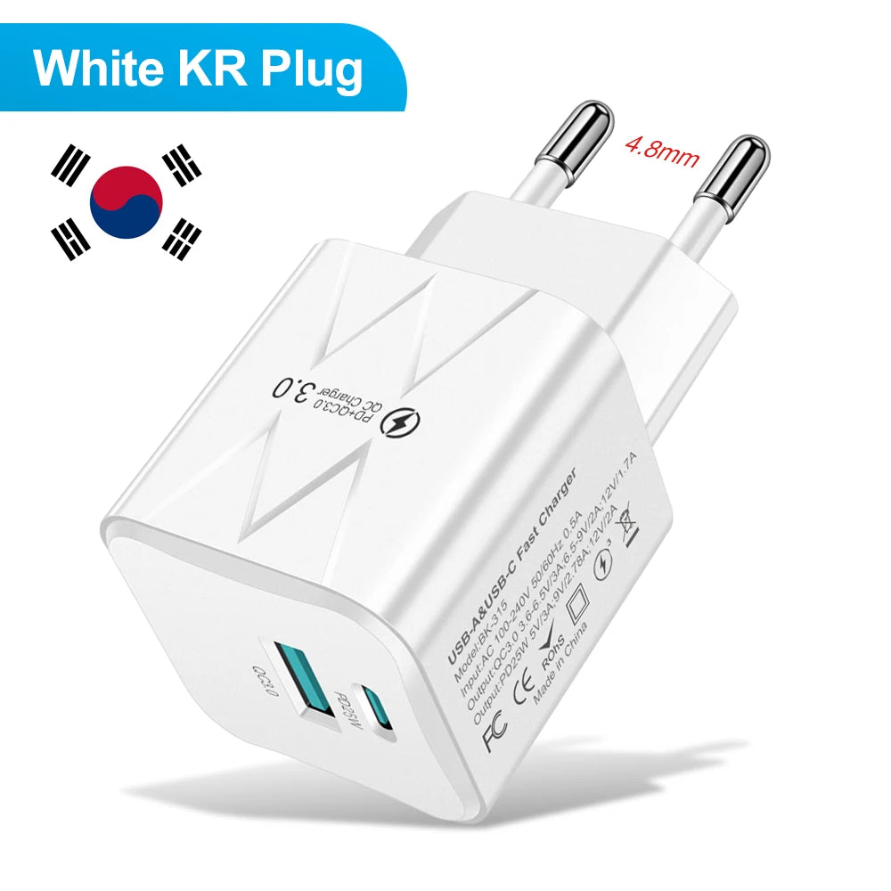 ⚡🔌 PD 25W USB-C Fast Charger 🚀📱 (2 Θύρες – USB-A + USB-C)