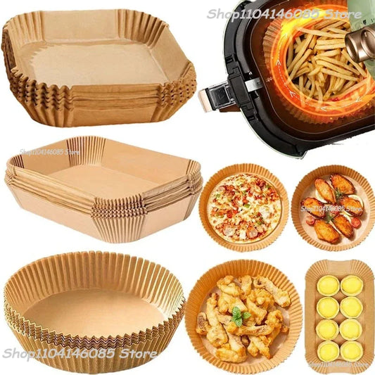 🍟✨ 50τμχ Air Fryer Χαρτιά Μίας Χρήσης – Αντικολλητικά Στρογγυλά Parchment Liners για Υγιεινό Μαγείρεμα 🥧