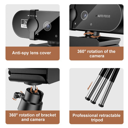 🎥💻 4K/2K/1080P USB Webcam – Με Autofocus, Μικρόφωνο & 360° Περιστροφή 🔊✨