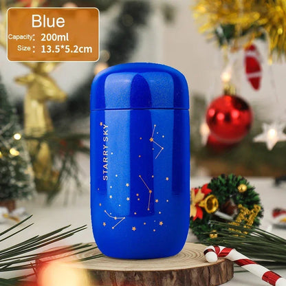 🌌✨ Mini Θερμός "Starry Sky" 200ml | 304 Ανοξείδωτο Ατσάλι | ☕ Leakproof | Μικρό & Φορητό