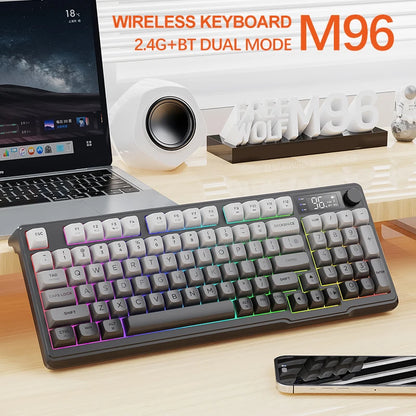 🎮⌨️🖱️ FREEWOLF M96 Wireless Bluetooth Keyboard + X7 Mouse Kit – Gaming Combo με Smart Screen & RGB ✨