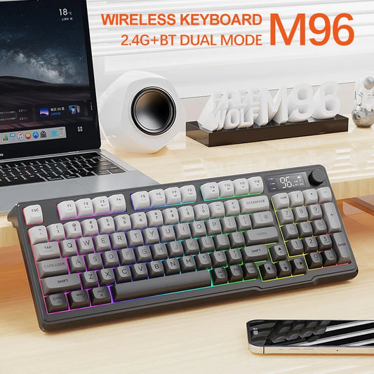 🎮⌨️🖱️ FREEWOLF M96 Wireless Bluetooth Keyboard + X7 Mouse Kit – Gaming Combo με Smart Screen & RGB ✨