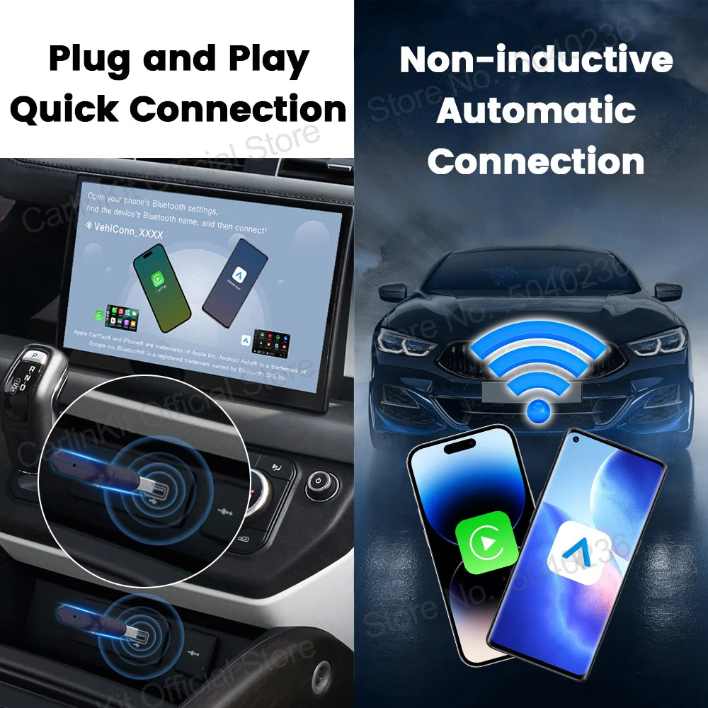 🚗 CarlinKit 5.0 Mini Ultra Wireless Adapter | Wireless CarPlay & Android Auto | Plug & Play | WiFi + Bluetooth Auto Connect | For OEM Car Systems