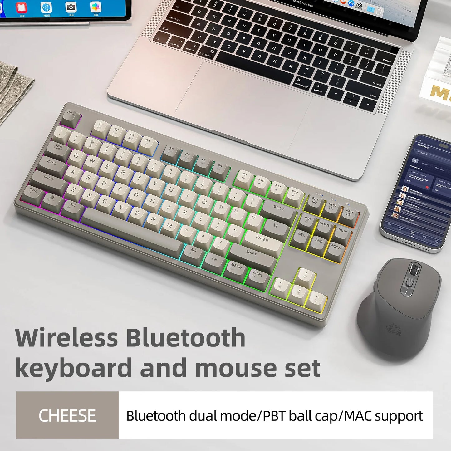 🎮⌨️🖱️ M87 Wireless Keyboard & X7 Mouse – Dual Mode Bluetooth Gaming Σετ με RGB Rainbow Light 🌈🔥
