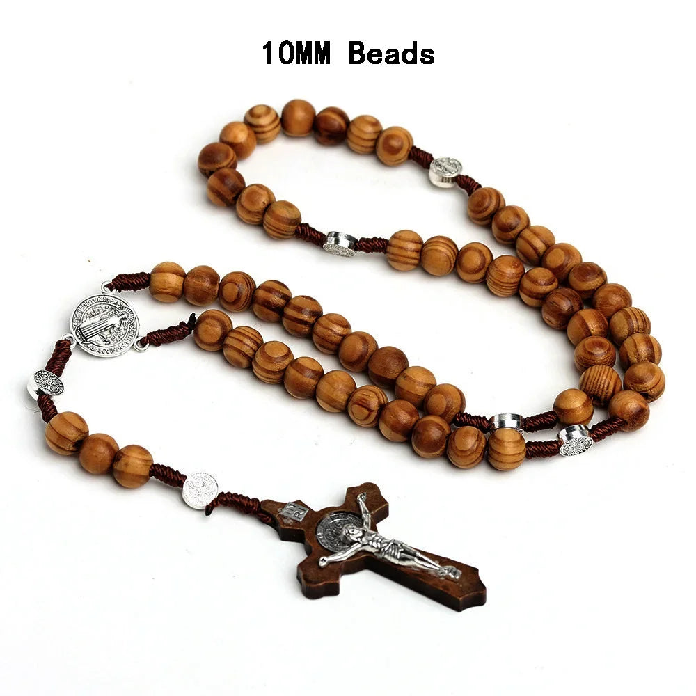 ✝️ Catholic Wood Beaded Rosary Necklace – Ξύλινο Ροζάριο με INRI Σταυρό | Ανδρικό & Γυναικείο Μακρύ Κολιέ Προσευχής