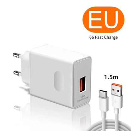 ⚡🔌 6A 66W Super Fast Wall Charger – EU/US Plug για Huawei, Honor & Nova Series