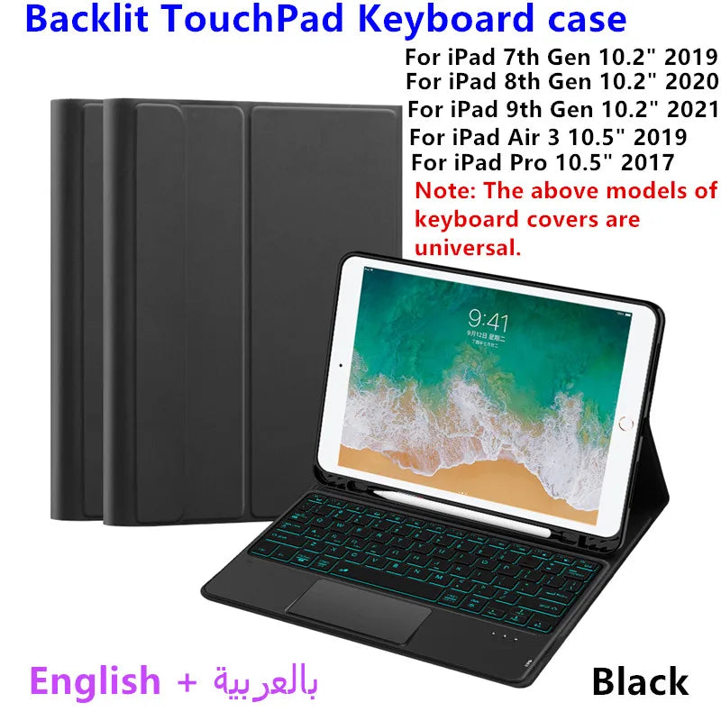 💻✨ Keyboard Case με Touchpad & Backlight – Συμβατό με iPad 7/8/9th Gen, Air3 & Pro 10.5" ✨📱