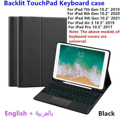 💻✨ Keyboard Case με Touchpad & Backlight – Συμβατό με iPad 7/8/9th Gen, Air3 & Pro 10.5" ✨📱