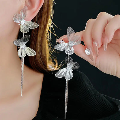 🦋✨ FTCY Exaggerated Butterfly Tassel Earrings – Χρυσά Σκουλαρίκια με Κρόσσια για Γυναίκες
