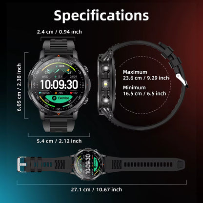 Military Smartwatch με 1400mAh Μπαταρία & Bluetooth Calling