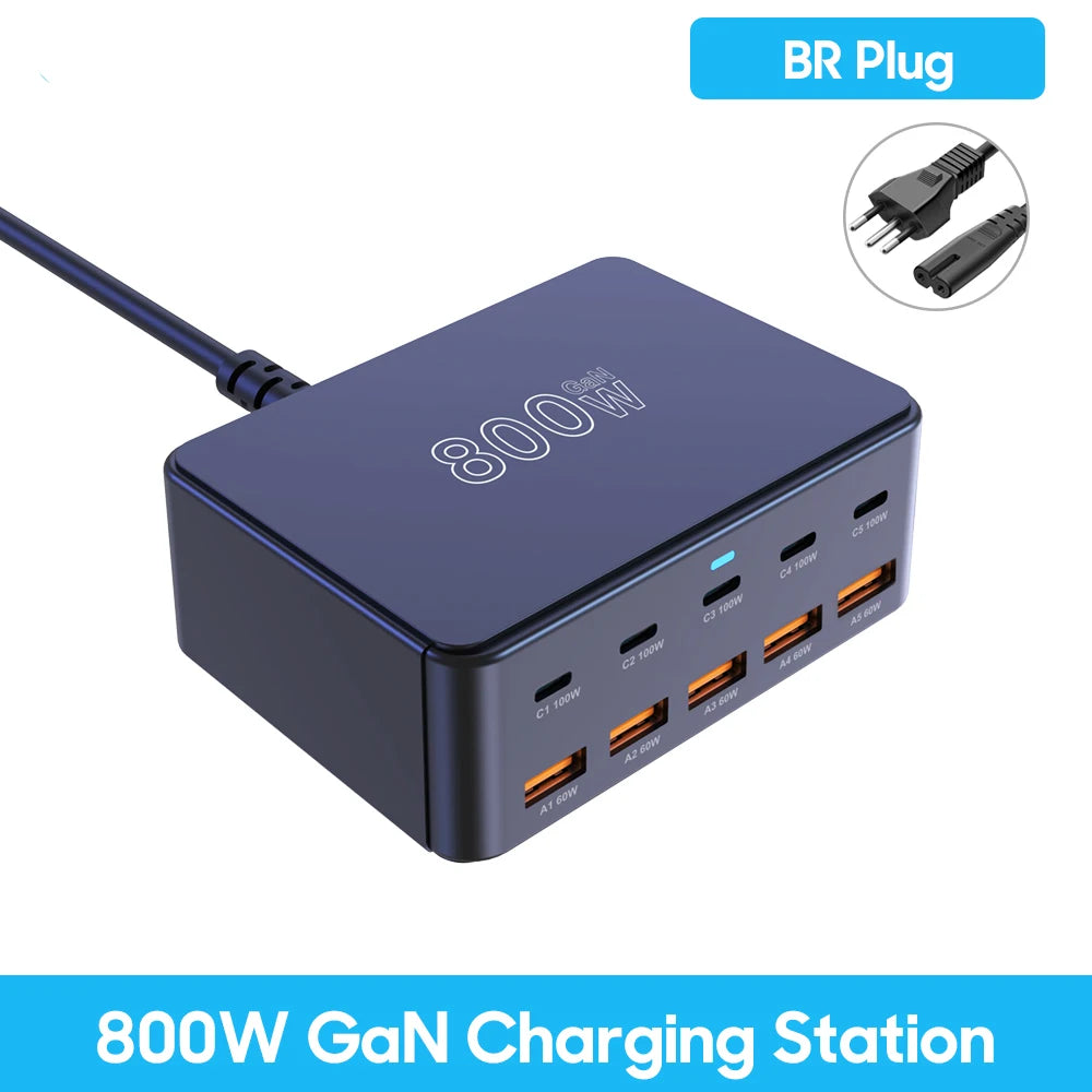⚡🔌 800W GaN Desktop Charger – 10 Θύρες USB-C / USB-A PD Fast Charging