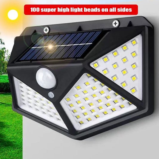 🔆🌙 100 LED Solar Wall Lamp – Ηλιακό Φωτιστικό Τοίχου με Αισθητήρα Κίνησης & 4 Πλευρές Φωτισμού | Αδιάβροχο IP65 για Κήπο & Εξωτερικούς Χώρους