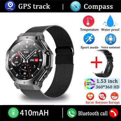 ⌚ 2025 New Men Sports Smart Watch GPS | AMOLED | Heart Rate Monitor | LED Flashlight | NFC | Bluetooth Call | 3ATM Waterproof