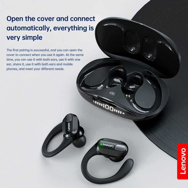 Lenovo XT80 Wireless Sports Bluetooth 5.3 Earbuds with Ear Hooks, LED Indicator & Microphone