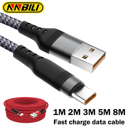 ⚡ NNBILI 6A Υφασμάτινο USB Type-C Καλώδιο Γρήγορης Φόρτισης – Samsung / Huawei / Xiaomi / PS5 / Switch (1M – 8M)