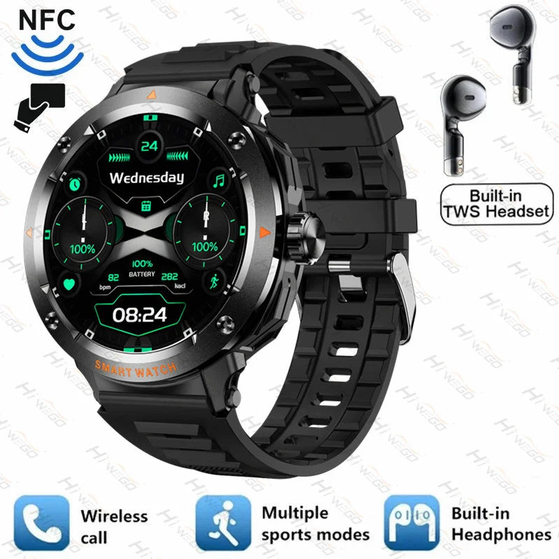 ⌚ Smart Watch με Ενσωματωμένα Bluetooth Ακουστικά 2-σε-1 | NFC, Κλήσεις, GPS, Καρδιακός Ρυθμός & Μουσική – Ιδανικό Δώρο για Άνδρες