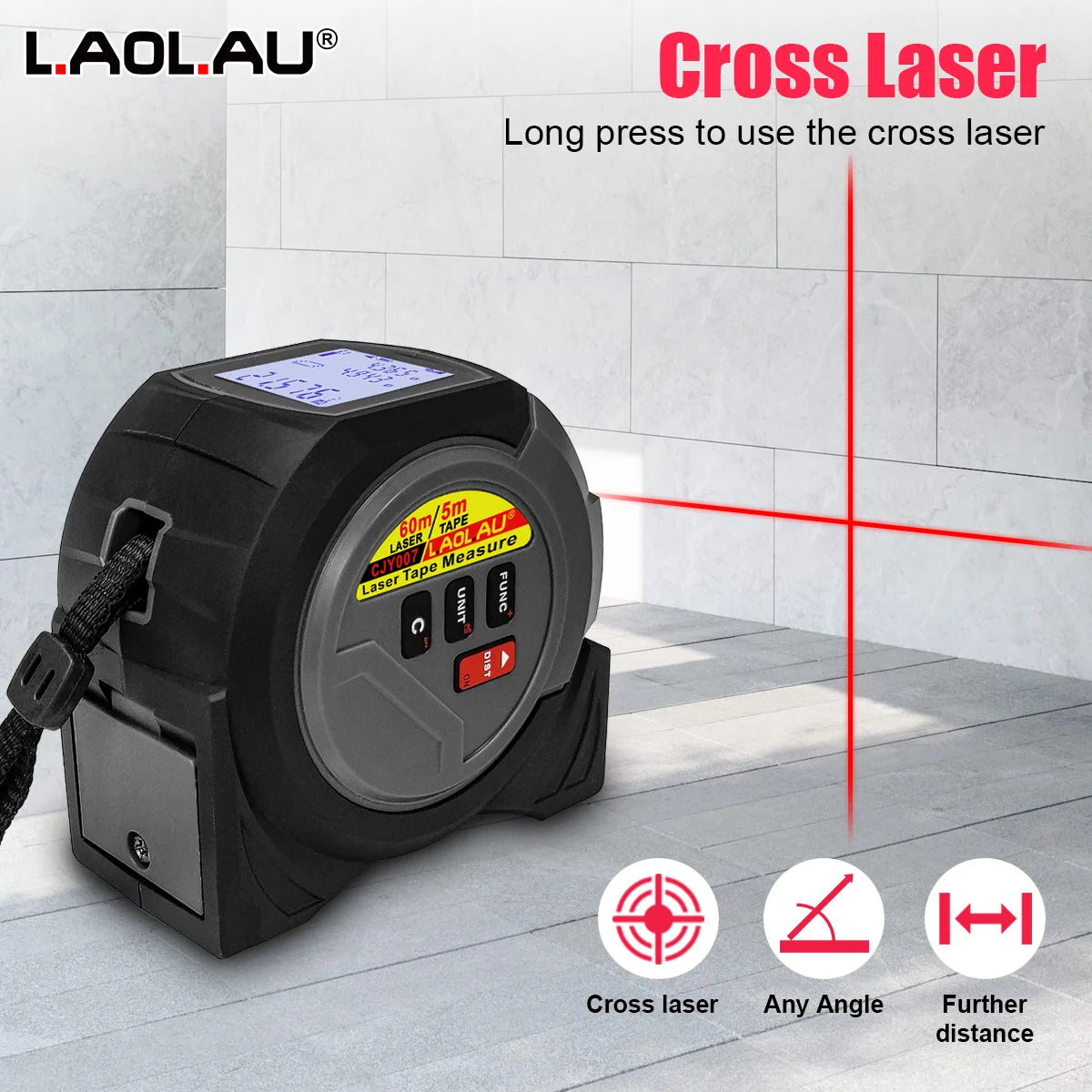 📐🔦 3-in-1 Laser Distance Meter & Measuring Tape 5m – Digital Distance Measurer with Laser Cross and Magnet 🔦📐