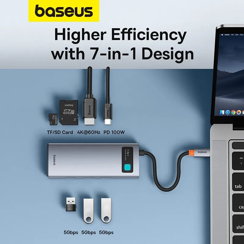 Baseus 7-in-1 Gen 2 USB-C HUB – 4K@60Hz | PD 100W | USB 3.0 | SD/TF