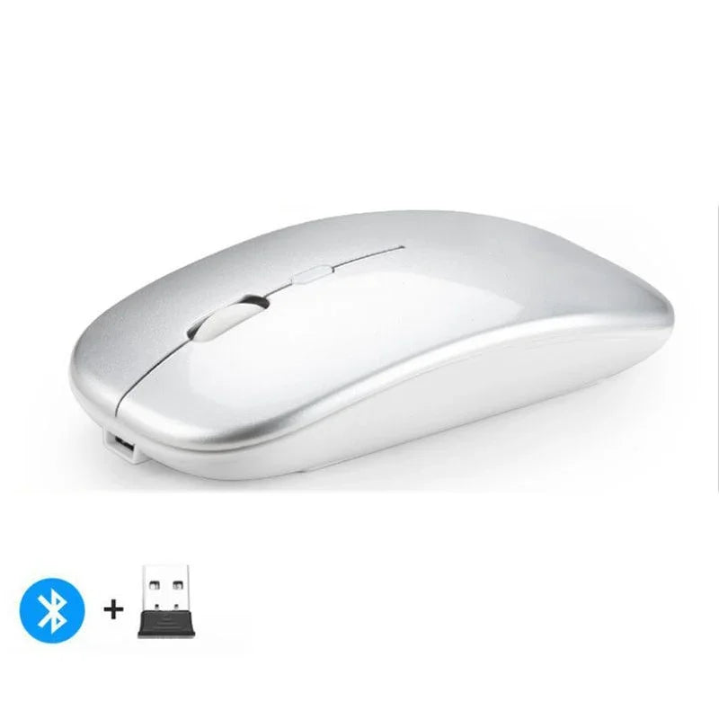 🖱️ Rechargeable Wireless Mouse – Dual Mode Bluetooth + 2.4GHz • Silent Click • Rechargeable Battery • 800–1600 DPI • Ultra-Slim Design ⚡