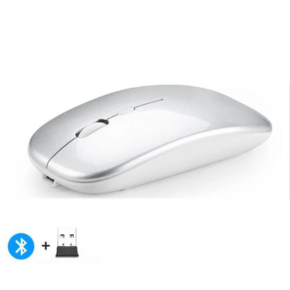 🖱️ Rechargeable Wireless Mouse – Dual Mode Bluetooth + 2.4GHz • Silent Click • Rechargeable Battery • 800–1600 DPI • Ultra-Slim Design ⚡
