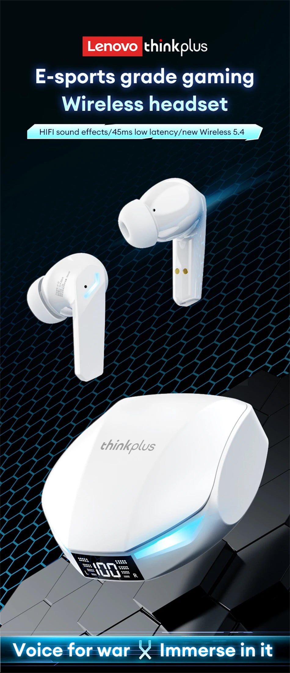 🎧 Lenovo XT53 Ασύρματα Bluetooth 5.4 Earbuds – Gaming Mode, LED Display & Αυτονομία έως 26 Ώρες