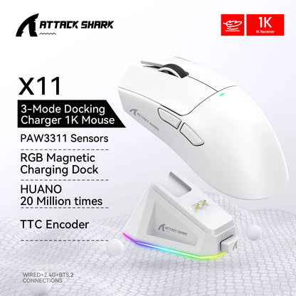 🦈 Attack Shark X11 Wireless Gaming Mouse PAW3311 • 22.000 DPI • Tri-Mode • RGB • 400 IPS • 40G Acceleration • Ultra-Light 63g ⚡🔥