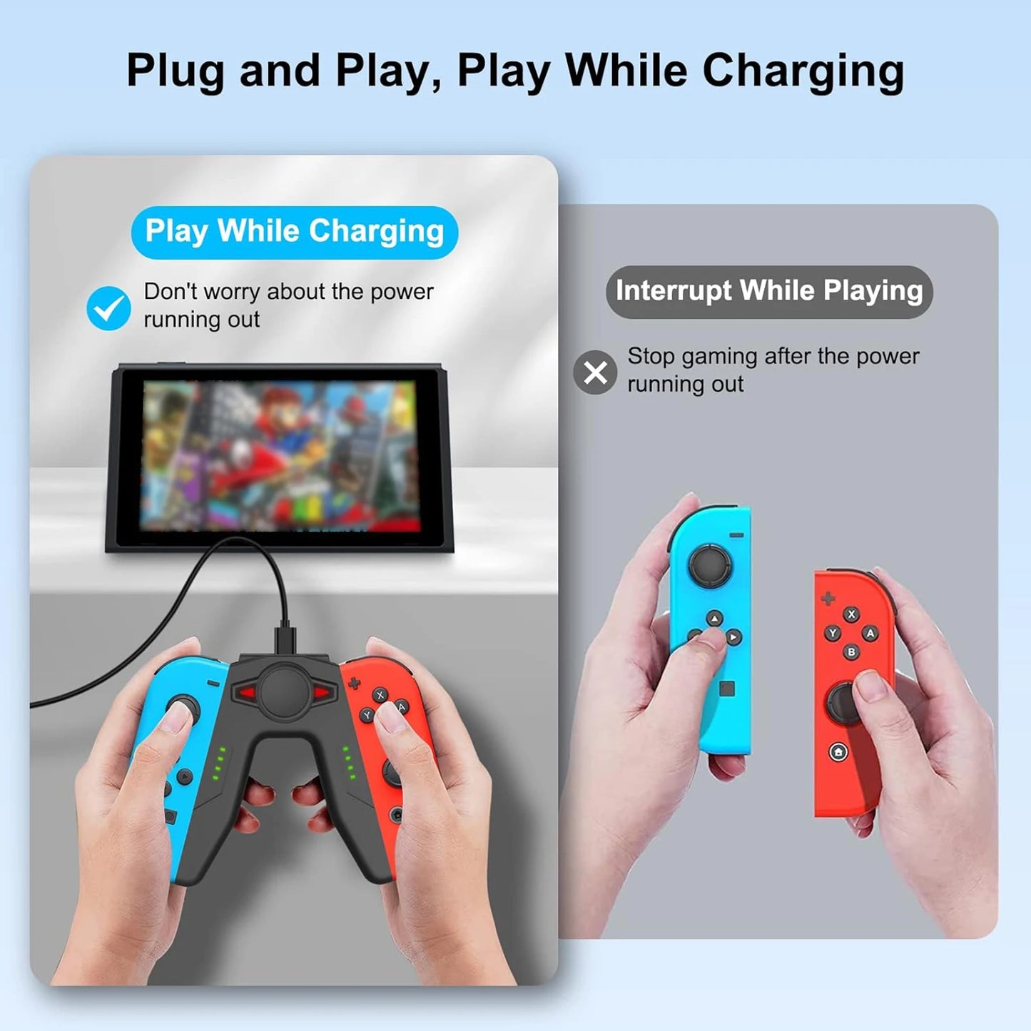 ⚡ GAMINJA Joy-Con Charging Grip για Nintendo Switch & Switch OLED | Βάση Φόρτισης με LED Ενδείξεις & Λειτουργία Παίξε-Ενώ-Φορτίζεις