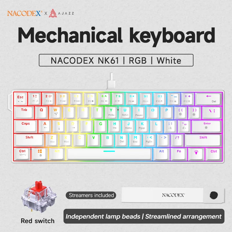 ⌨️🔥 AJAZZ NK61 Wired Gaming Mechanical Keyboard – 60% RGB (61 Keys) 🎮✨
