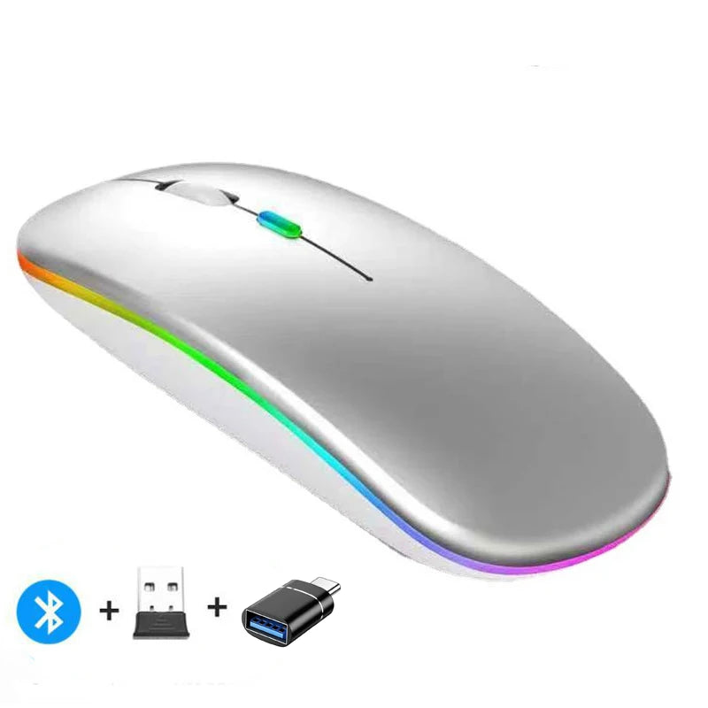 🖱️ Rechargeable Wireless Mouse – Dual Mode Bluetooth + 2.4GHz • Silent Click • Rechargeable Battery • 800–1600 DPI • Ultra-Slim Design ⚡
