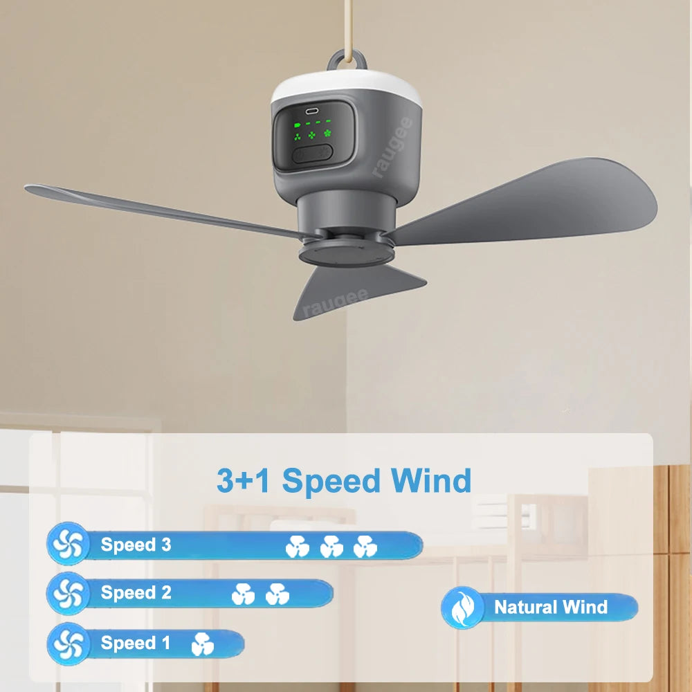 🏕️🌬️ 12000mAh Portable Ceiling Camping Fan με LED & Remote Control