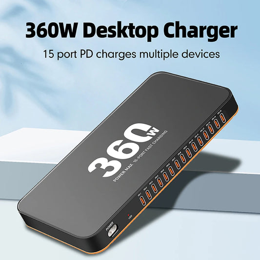 ⚡ 360W USB Φορτιστής 15 σε 1 – PD 24W Fast Charge με LED Οθόνη Η απόλυτη λύση για φόρτιση πολλών συσκευών ταυτόχρονα, γρήγορα και με ασφάλεια! 🔋📱💻