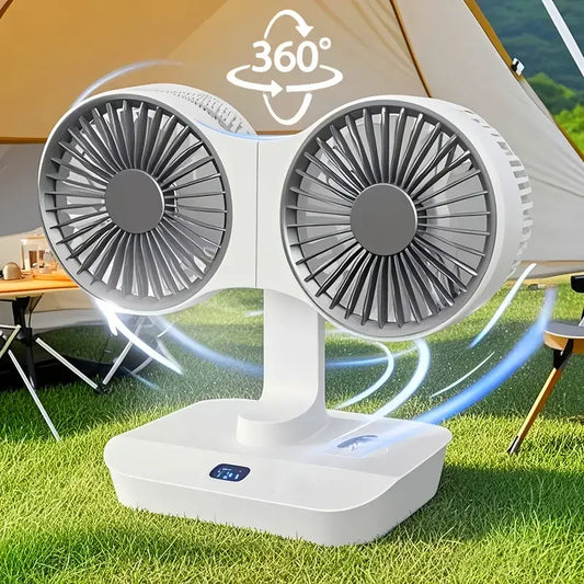🌬️❄️ Multi-Function Double Head Shaking Fan με HD Digital Display & Night Light
