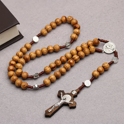 ✝️ Catholic Wood Beaded Rosary Necklace – Ξύλινο Ροζάριο με INRI Σταυρό | Ανδρικό & Γυναικείο Μακρύ Κολιέ Προσευχής