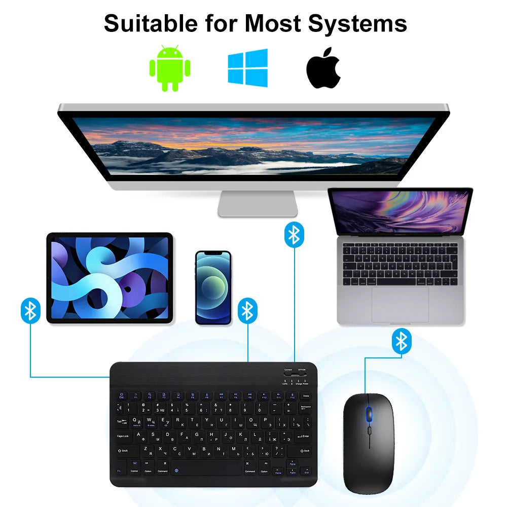 ⌨️🖱️ Bluetooth Wireless Keyboard & Mouse – Συμβατό με iOS, Android, Windows & iPad ✨